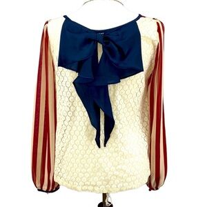 Anthropologie Ryu Striped Lace Bow Detail Blouse